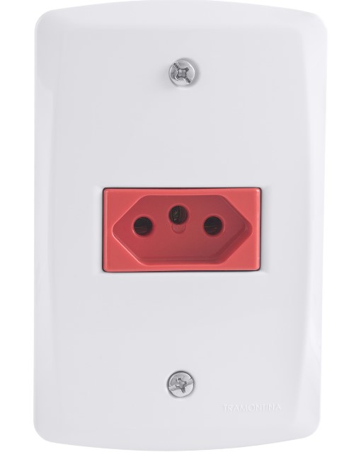 CONJ.TRAMONTINA 1 TOMADA 2P T 20A VERMELHO LUX